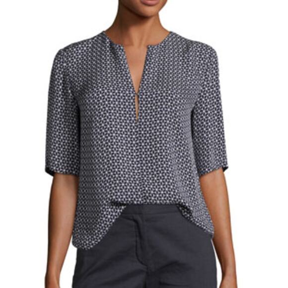 Antazie Silk Keyhole Top Tile Geo Geometric Design Silk Blouse Size P - Picture 1 of 9